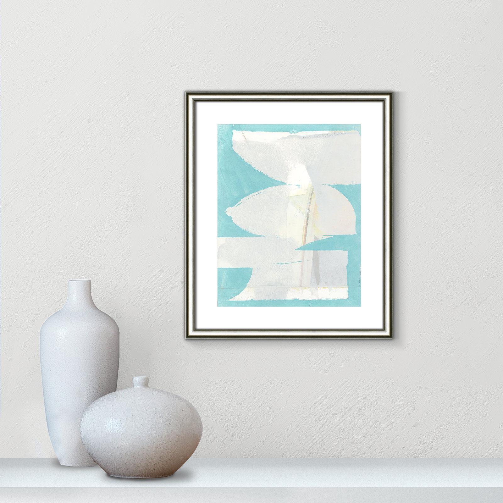 Nara "Carve I" Painting, Silver Framed Paper, 20.25" H x 17.25" W x 0.88" D