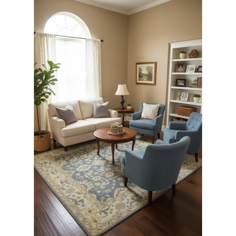 Tapis oriental gris Oushak Chobi Mute