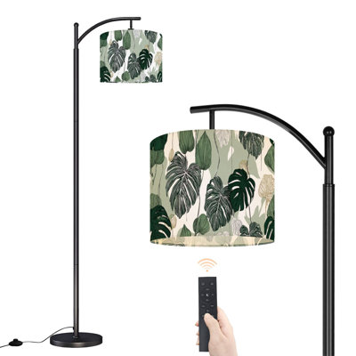 Lampe sur pied à arc avec abat-jour réglable Floral jungle vert noir et blanc feuille fendue Philodendron Lampe sur pied 3 températures de couleur à intensité variable Lampe sur pied avec interrupteur au pied pour la chambre à coucher
