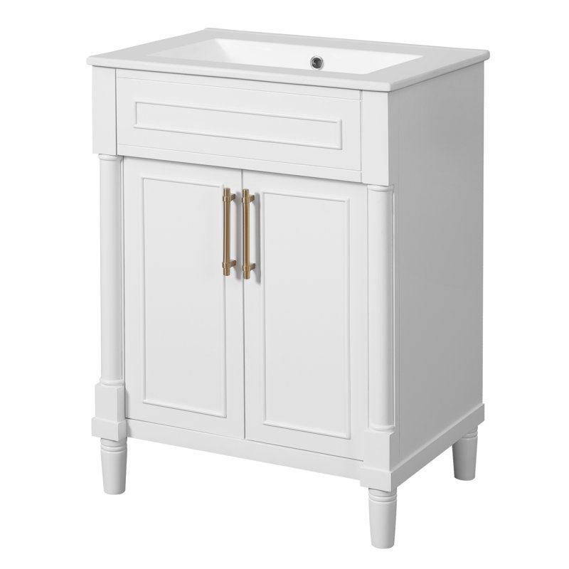 Meuble-lavabo simple 24 po avec comptoir en céramique 24 po, Blanc