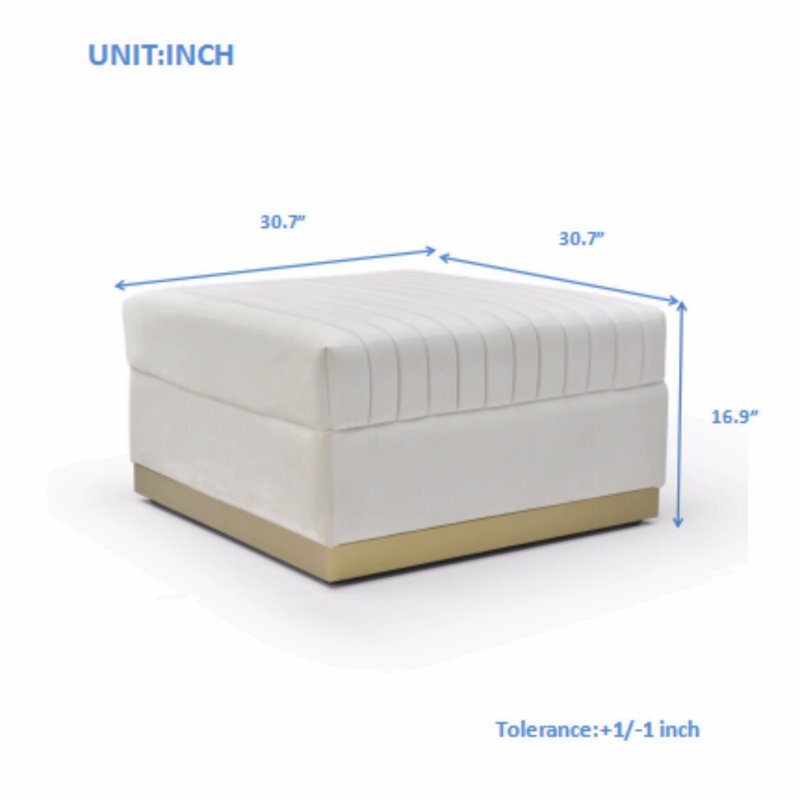 Repose-pieds rembourré en velours capitonné Contemporary, Beige