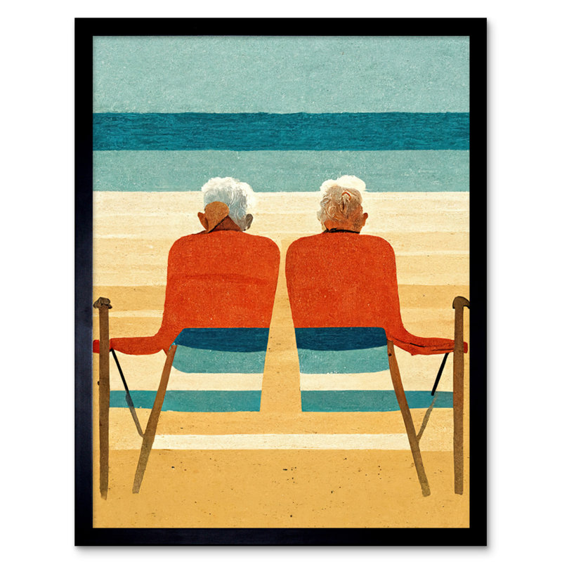 Elderly Couple On The Beach Seaside Sand - Single Picture Frame Print