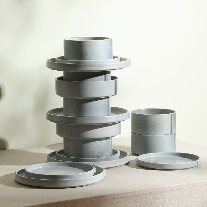 Stone Lain Bao 24-Piece Dinnerware Set Stoneware, Blue/Grey