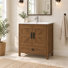 Ensemble de vanité de 76 cm avec lavabo encastré et robinet, espace de rangement dissimulé - Brun