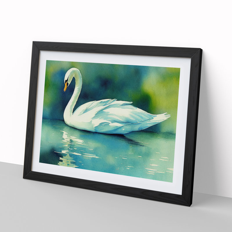 Swan Watercolour Vol.5 - Single Picture Frame Painting, Black, 46cm H x 64cm W x 2cm D