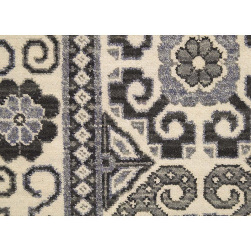 Tapis gris / beige en laine noué à la main Neo Villa