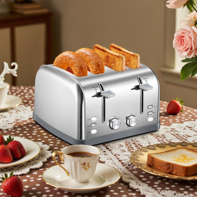 4-Slice Toaster with Extra Wide Slots - Stainless Steel Toaster with Bagel & Muffin Functions, 7-Shade Control, Removable Crumb Tray & Warming Rack (Silver)