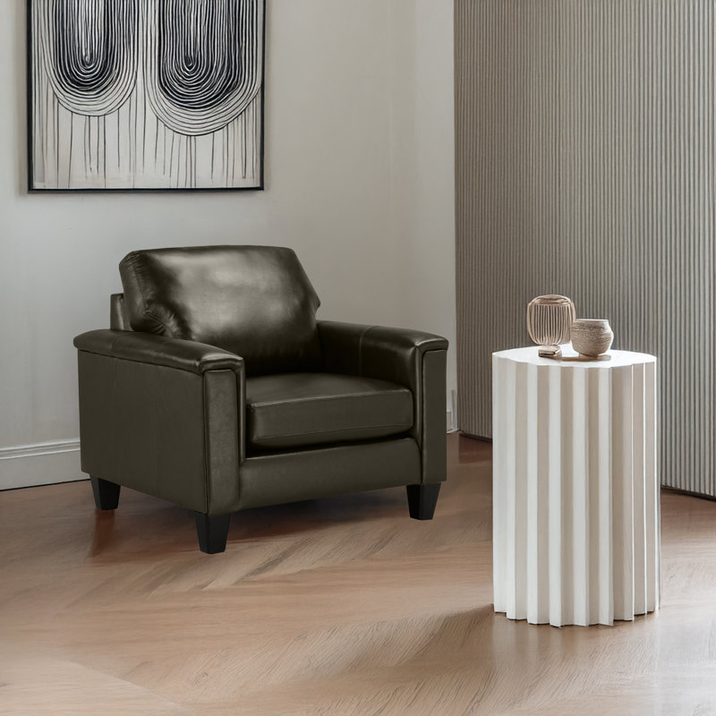 Benson Upholstered Armchair, Charcoal Genuine Leather