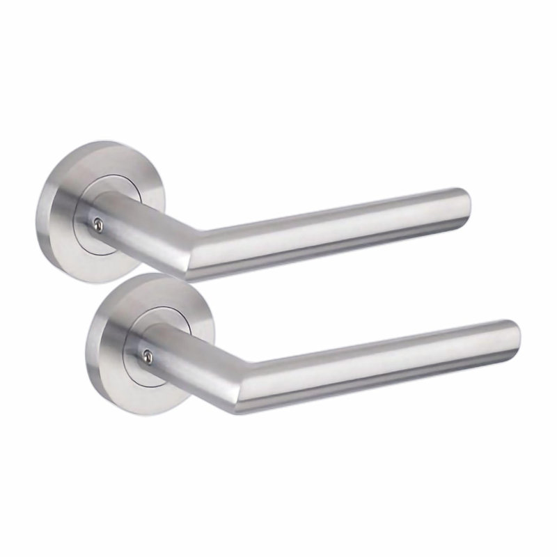  5 Pairs Mitred Design Door Handles on Round Rose with 2.5" Tubular Latch - 52mm Diameter, Latch and Installation Hardware