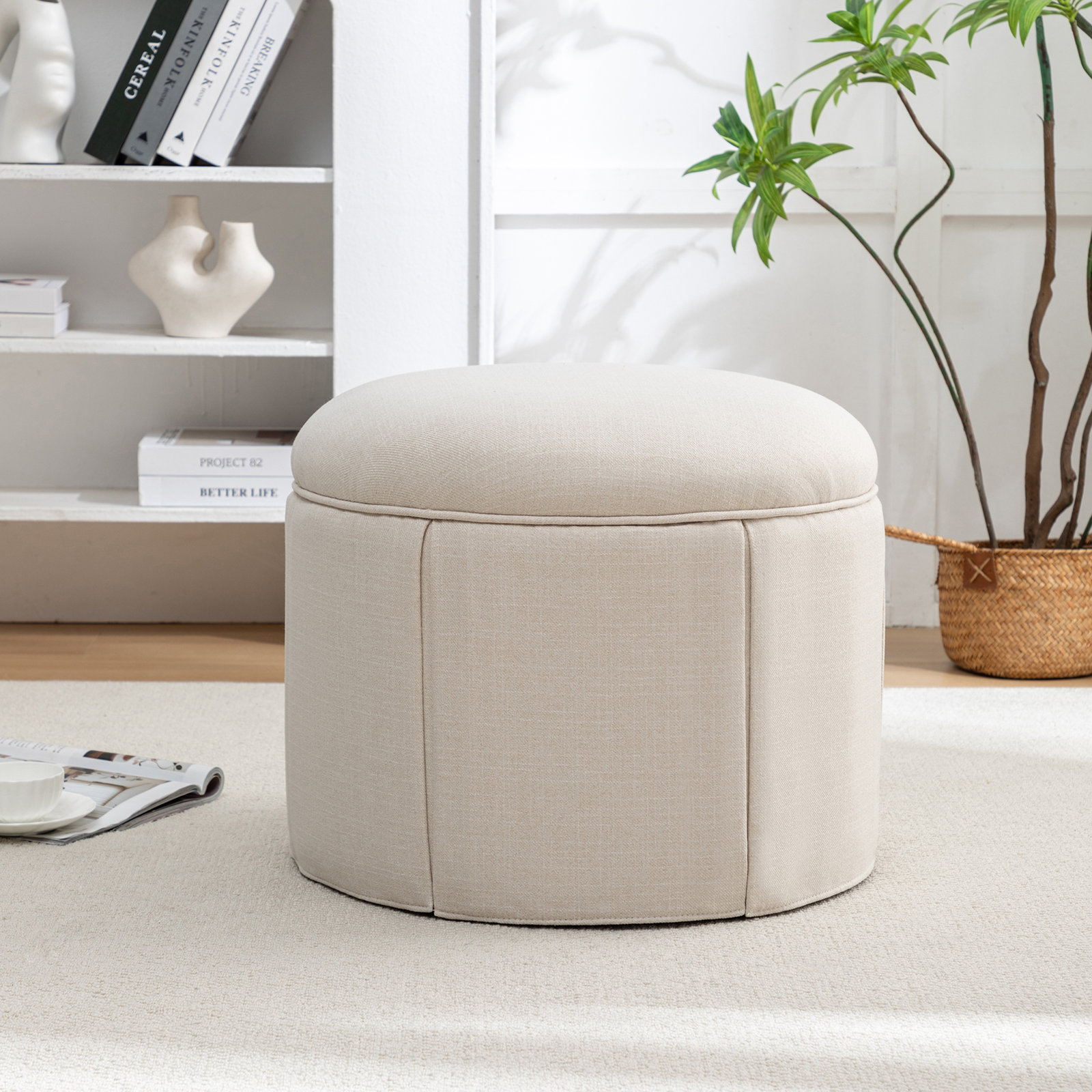 22" Round Ottoman, Beige