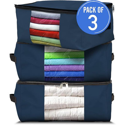 Sacs de rangement, sacs de rangement de 90 litres, grand format, multi-usage, imperméable, résistant aux rayons UV et aux déchirures (l 23 po x l 17 po x H 14 po), bleu, paquet de 3