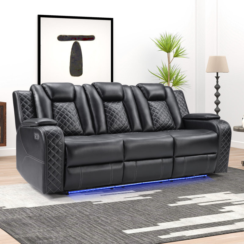 Lamica 83.4'' W Breathable Leather Dual-Motor Power Reclining Sofa with Adjustable Headrest & USB, Black