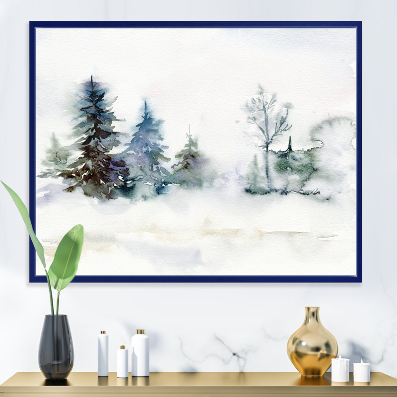 «Christmas Minimalistic Forest Landscape and Snow - Floater Frame, peinture sur toile», H 30 po x l 40 po x 1,5 po