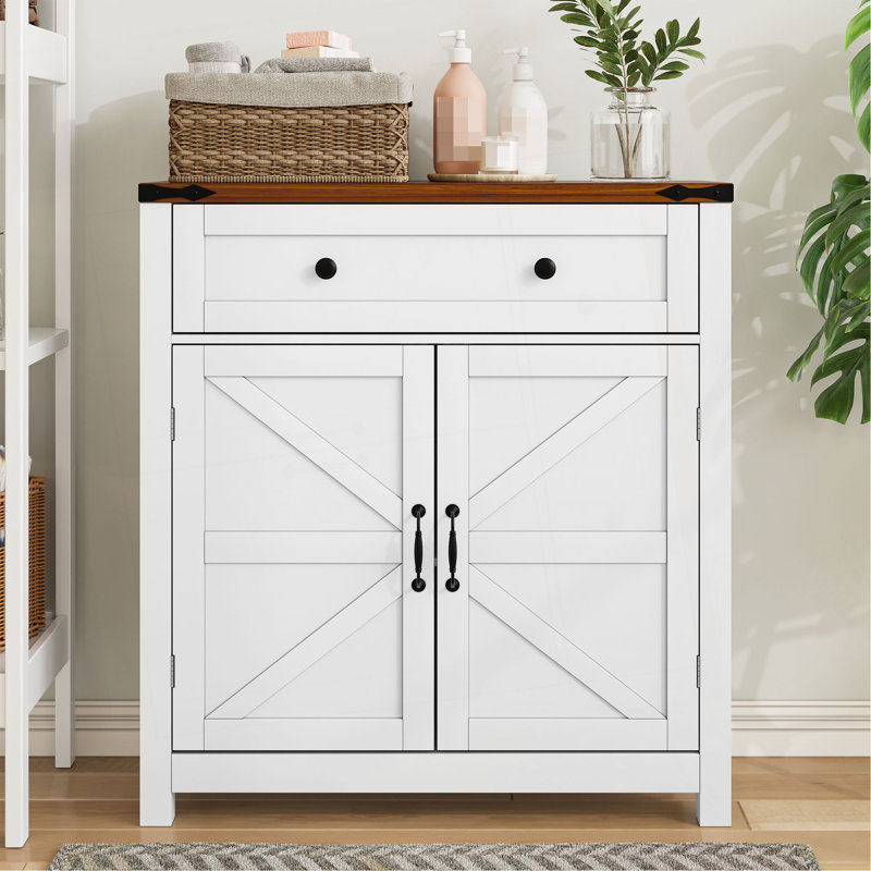 Armoire de rangement Farmhouse avec tiroir et tablette réglable avec comptoir en noyer, armoire à café moderne pour la cuisine, la salle à manger, la salle de bain et le vestibule
