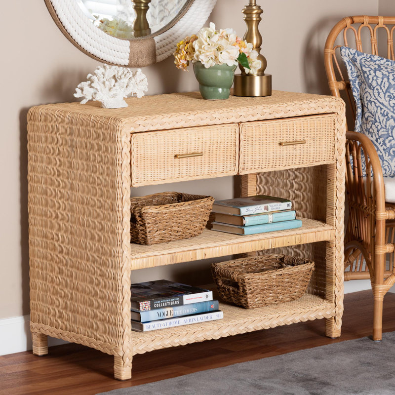 Console Bali & Pari Lanica en rotin naturel tressé avec tiroirs et tablettes