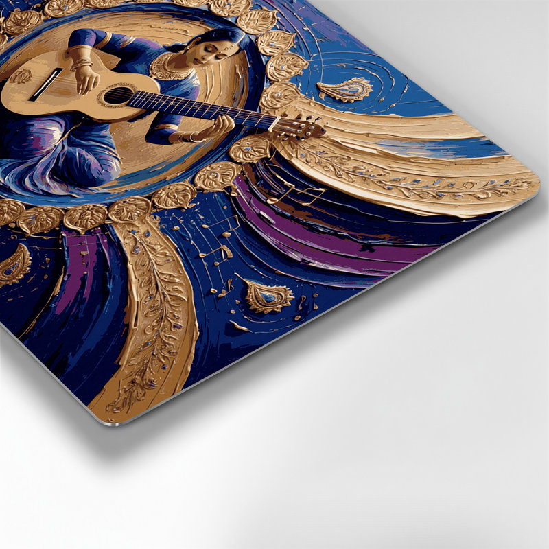 «Music Sitar», art mural en métal bleu, H 16 po x l 20 po