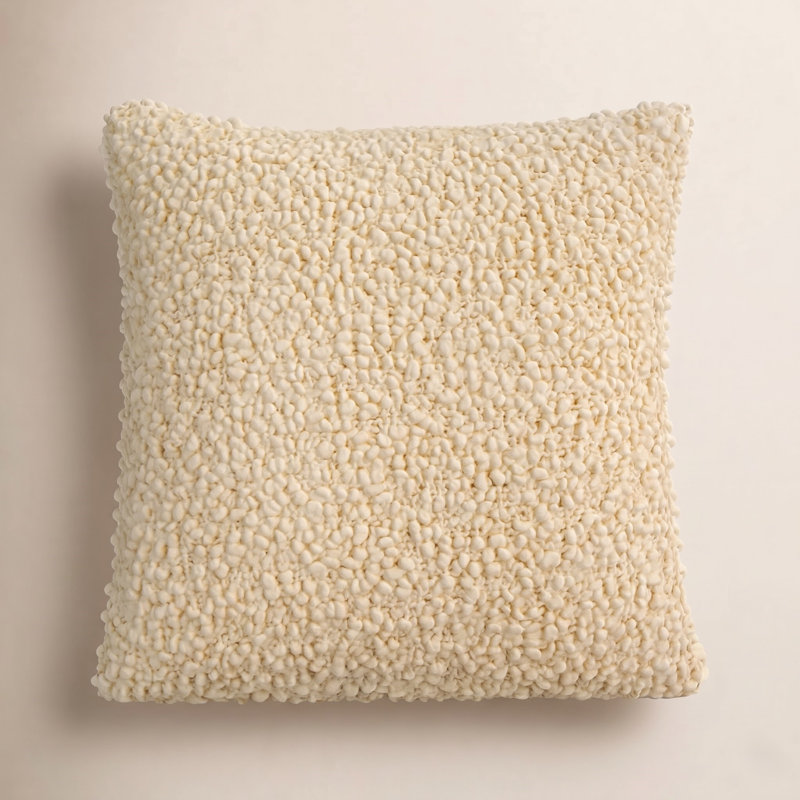 Anella Polyester Throw Square Pillow Cover, 20"H x 20"W, Beige, Polyester/Polyfill