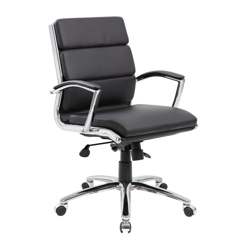Dave Executive Swivel Armchair With Metal Chrome Finish, Black Vinyl, Black
