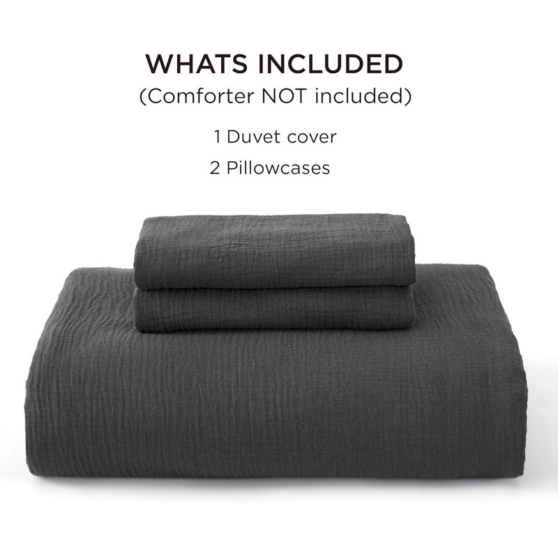 Ensemble de housse pour couette 100% coton, Housse de couette pour grand lit + 2 taies décora, Gris foncé