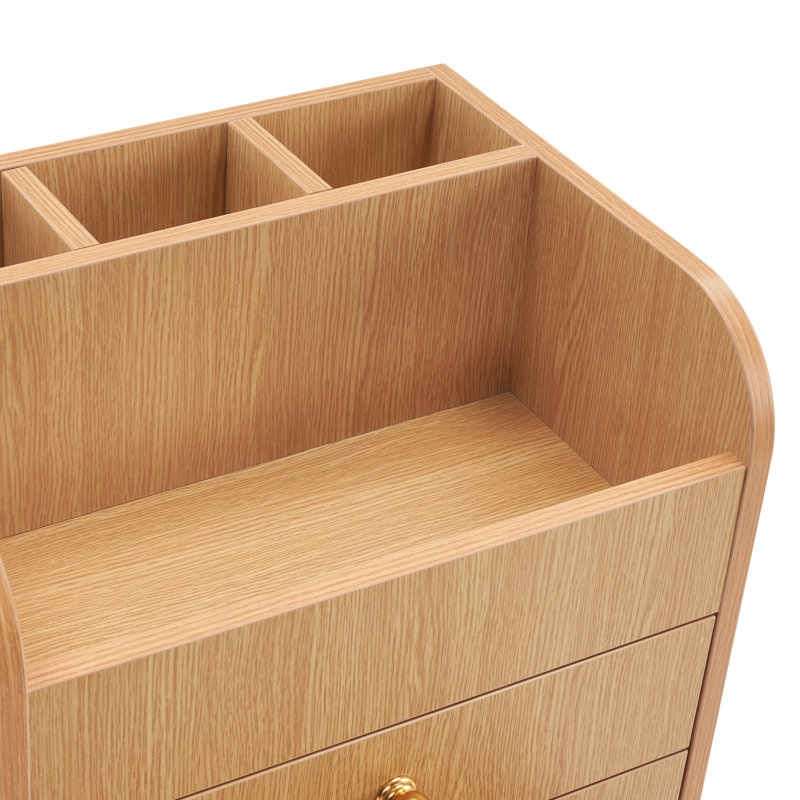 Oak Finish Rolling Salon Utility Trolley with Storage Drawers