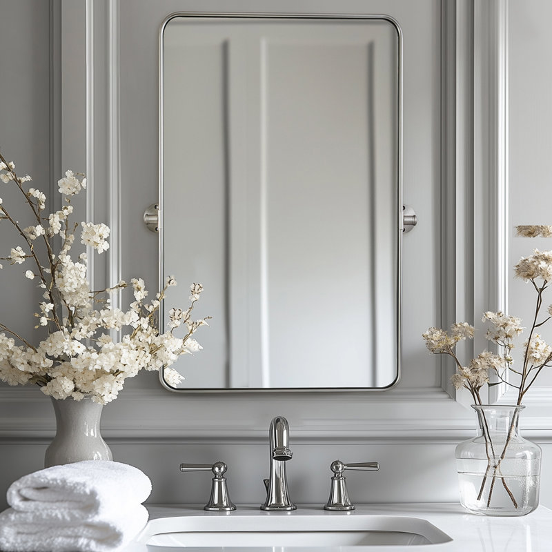 Miroir de salle de bain moderne inclinable, Nickel brossé, 36 po x 24 po