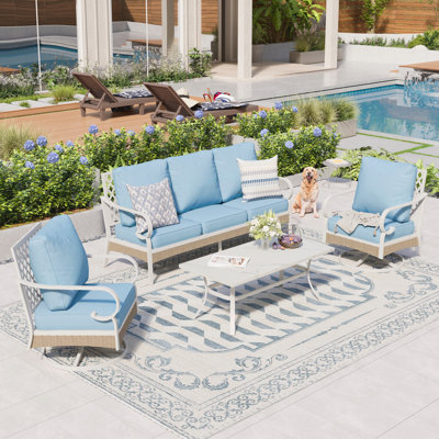 Tapasi 5 Person Outdoor Conversation Set with Swivel Lounge Chairs & Blue, Beige, Gray Cushion Options