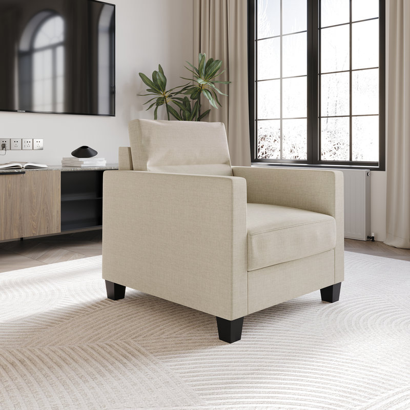Macy Upholstered Armchair, Beige 100% Linen