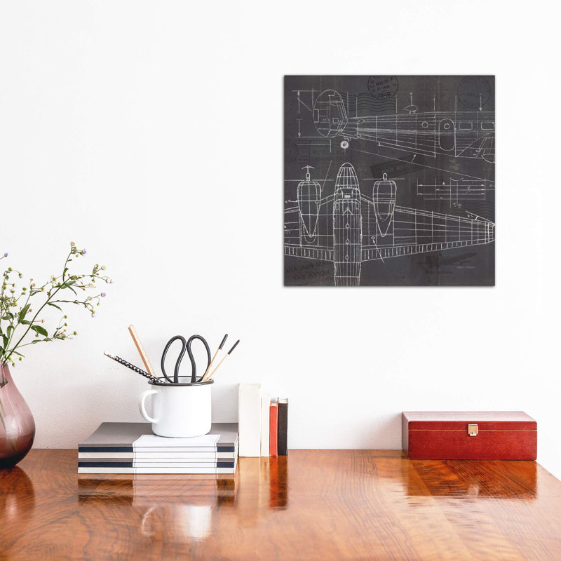 «Plane Blueprint II» par Marco Fabiano - impression d'art graphique, Toile tendue, H 18 po x l 18 po x 1,5 po