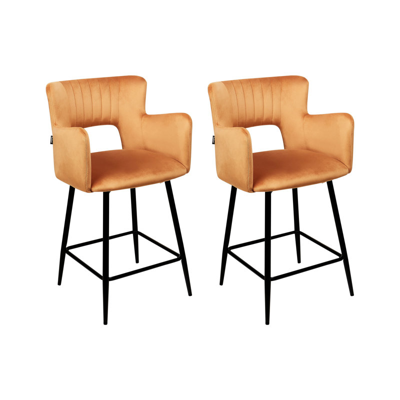 Panaca Upholstered Counter Stool with Metal Frame, Orange Velvet