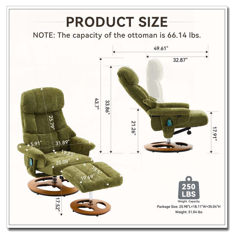 Fauteuil inclinable ergonomique avec repose-pieds, Vert