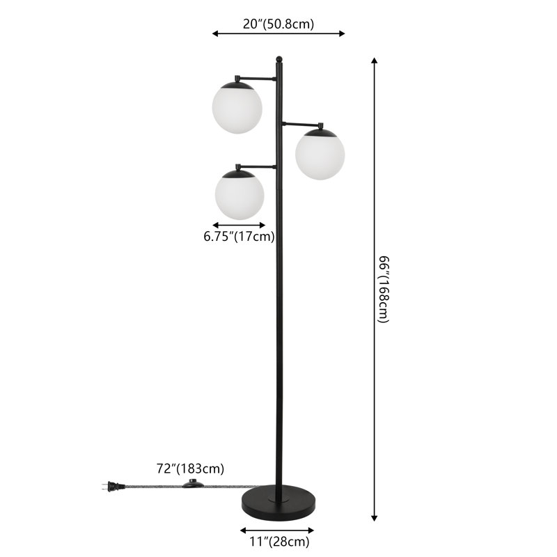 Lampe sur pied à DEL moderne en métal Mid-Century 3 lumières Grafton, Noir