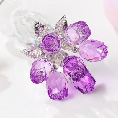 Handmade Crystal Rose Bouquet with Decorative Vase, Floral Tabletop Accent for Home Décor