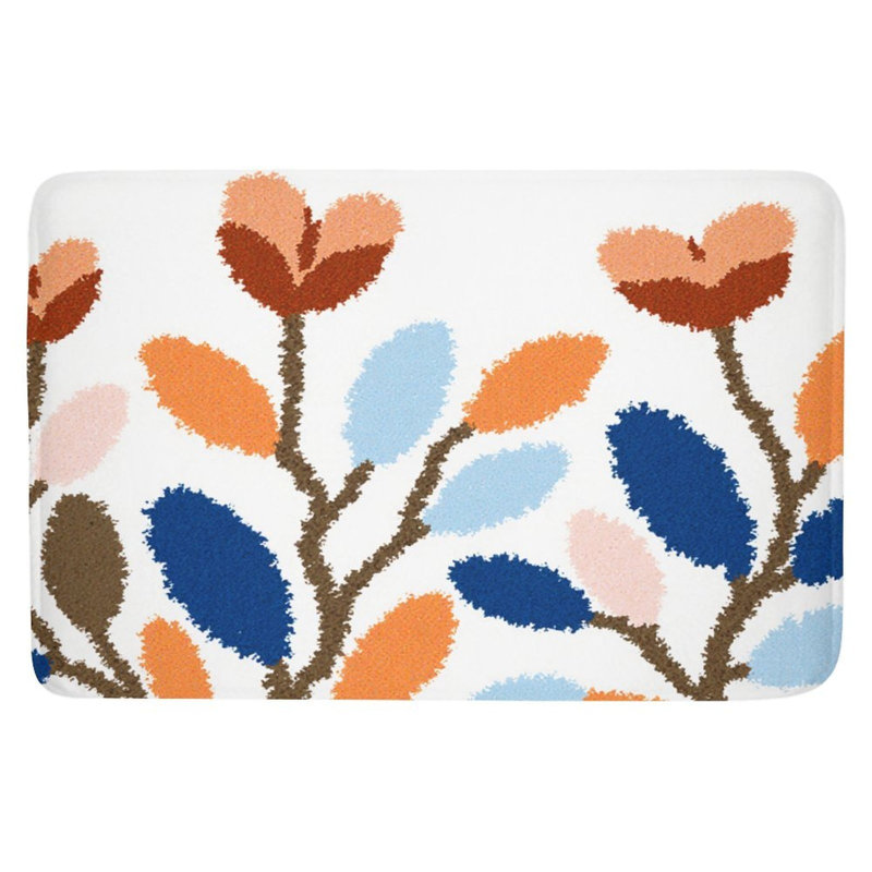Tapis pour salle de bain à motif de feuilles et de fleurs colorées, 36 x 24