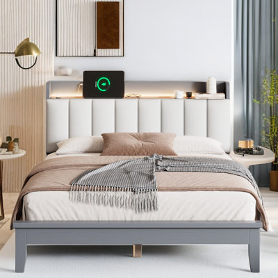 Cerstin Upholstered Bed with Storage Headboard, LED Lights and Charging Station -  Brayden Studio®, 799FC568ADE24722A7E9CC038EA33D62