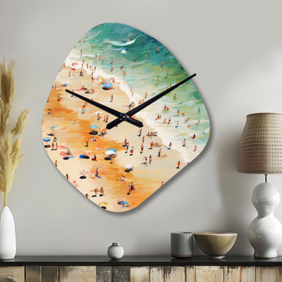 Beach Umbrella Aerial View VI - Nebula Shape Decorative Orange Coastal Beach Sand Wall Clock