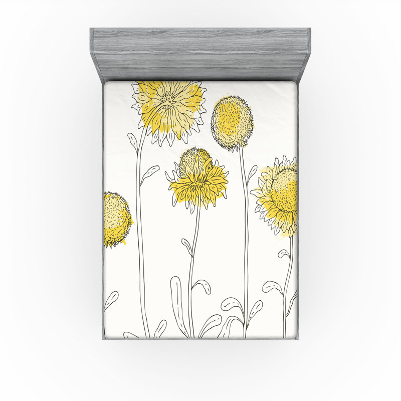 Ensemble de 2 draps-housse Ambesonne Yellow Flower, Drap-housse de taille très grand