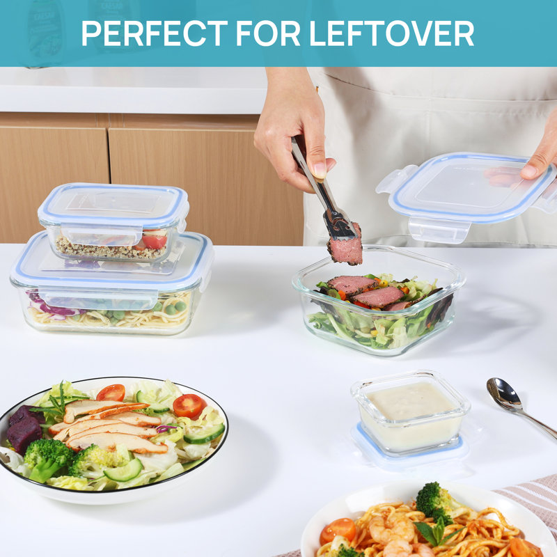 18 boîtes de rangement en verre avec couvercles, boîtes de préparation de repas, boîtes à bento hermétiques avec couvercles verrouillables pour micro-ondes, four, congélateur, lave-vaisselle, bleu
