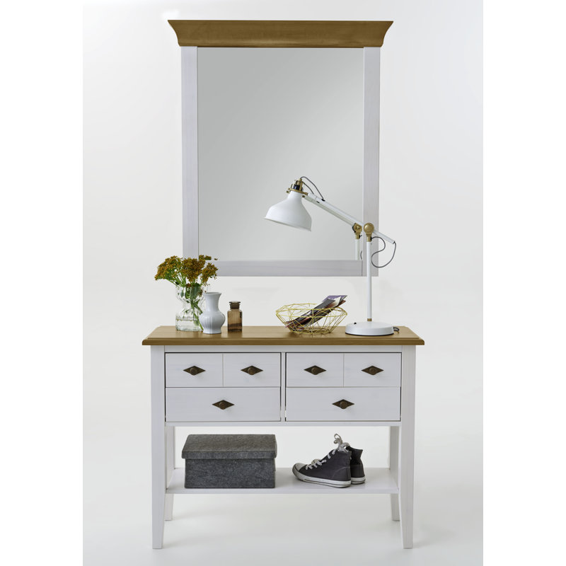 Kelly Wood Wall Mirror, White/Leach-coloured, 107cm H x 85cm W x 8cm D