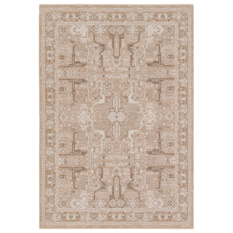Kerin Oriental Machine Woven Polyester/Polypropylene Area Rug in Beige/Cream, Rectangle 8' x 10'