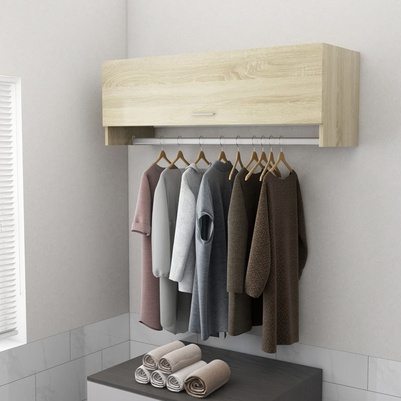 vidaXL Wardrobe Storage Cabinet Clothes Organizer Shelf Hanger Engineered Wood, Sonoma Oak, 13.8" H x 39.4" W x 12.8" D
