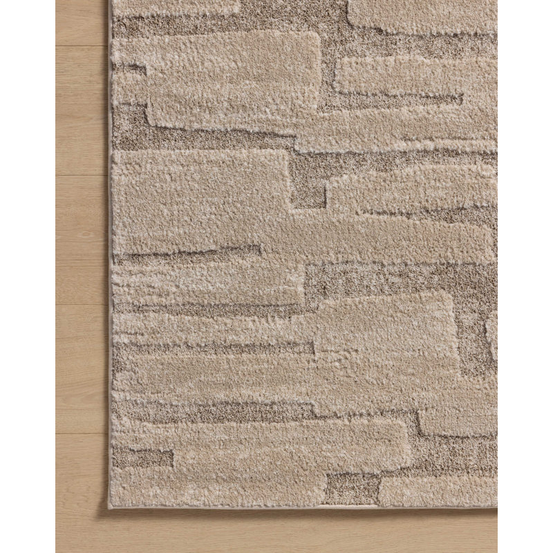 Taupe and Beige Abstract Polyester Area Rug, 5'3" x 7'6"