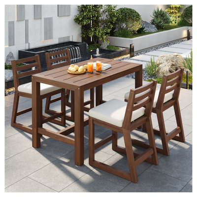 TREXM 5-Piece Rustic Patio Bar Set with Acacia Wood Table and Stools, Mocha Finish