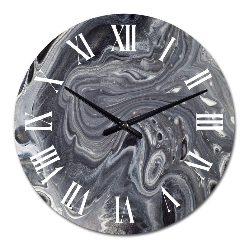 Marble Waves In Shades Of Grey - Modern wall clock, Large