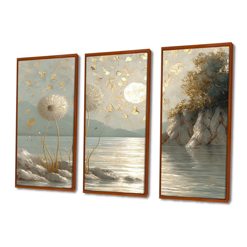 Ensemble d'art mural Hamill - Lake, H 40 po x l 60 po x P 1 po, Cadre flottant brun