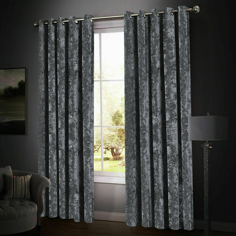 Anali Velvet Blackout Curtain Pair, 228.6 x 137.16 cm, Grey