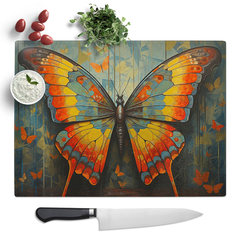 Butterfly Art Deco  Glass Chopping Board