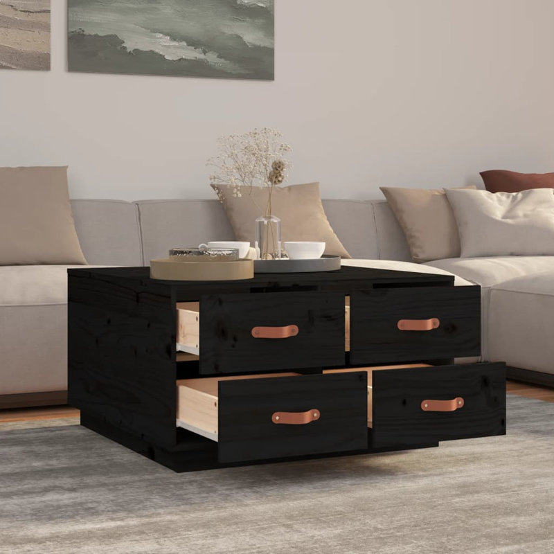 Labossiere Solid Wood Solid Coffee Table with Storage, Black