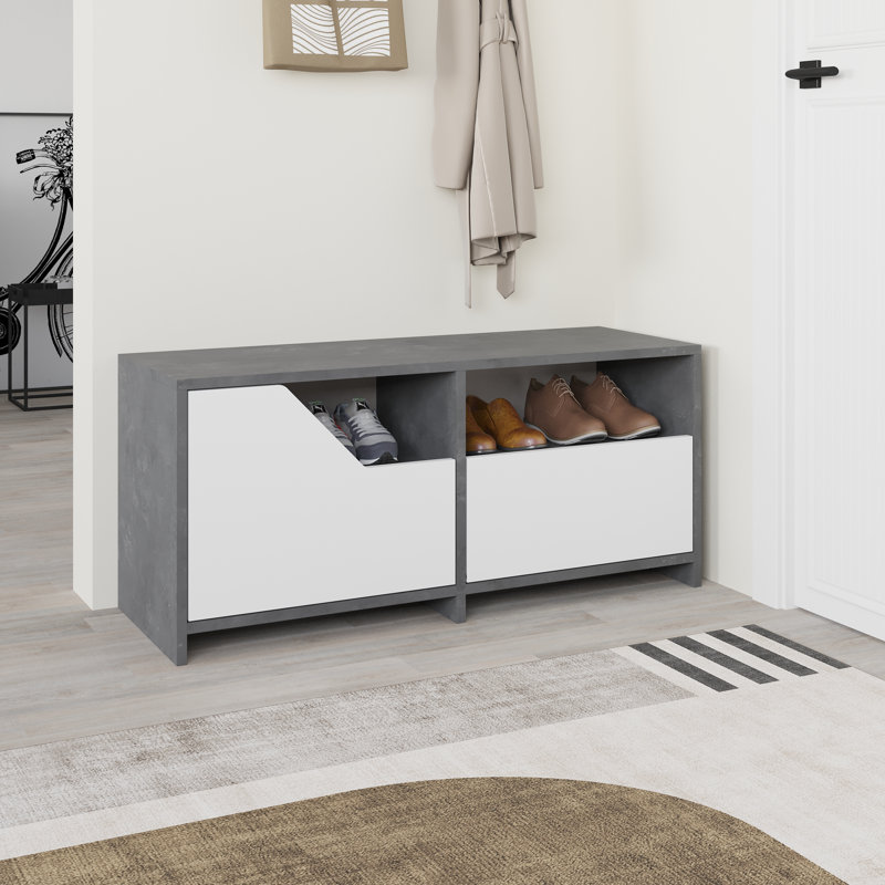 8 Pair Shoe Storage Cabinet, Retro Gray/White