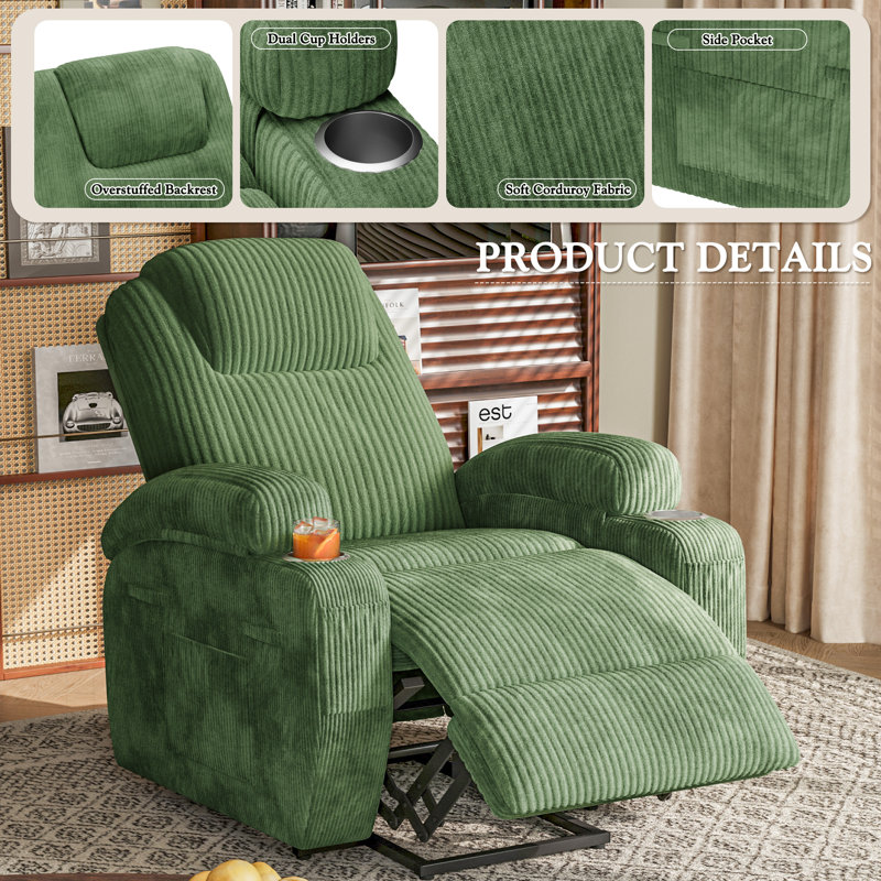 Power Lift Recliner Chair with Massage Ergonomic Recliner Chair for Elderly People, Single Massage Sofa with Two Cup Holders, Side Pockets,Front Armrest Pockets