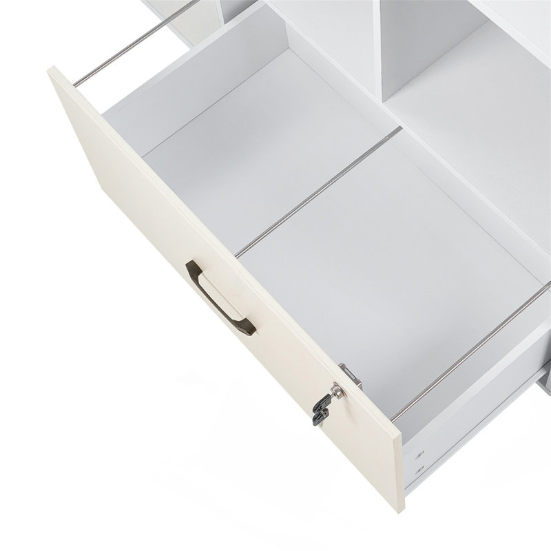 2 Drawer Wooden File Cabinet with Open Shelves, Lockable Lateral Rolling Storage for Home Office, Adjustable Shelves and Free Standing Printer Stand